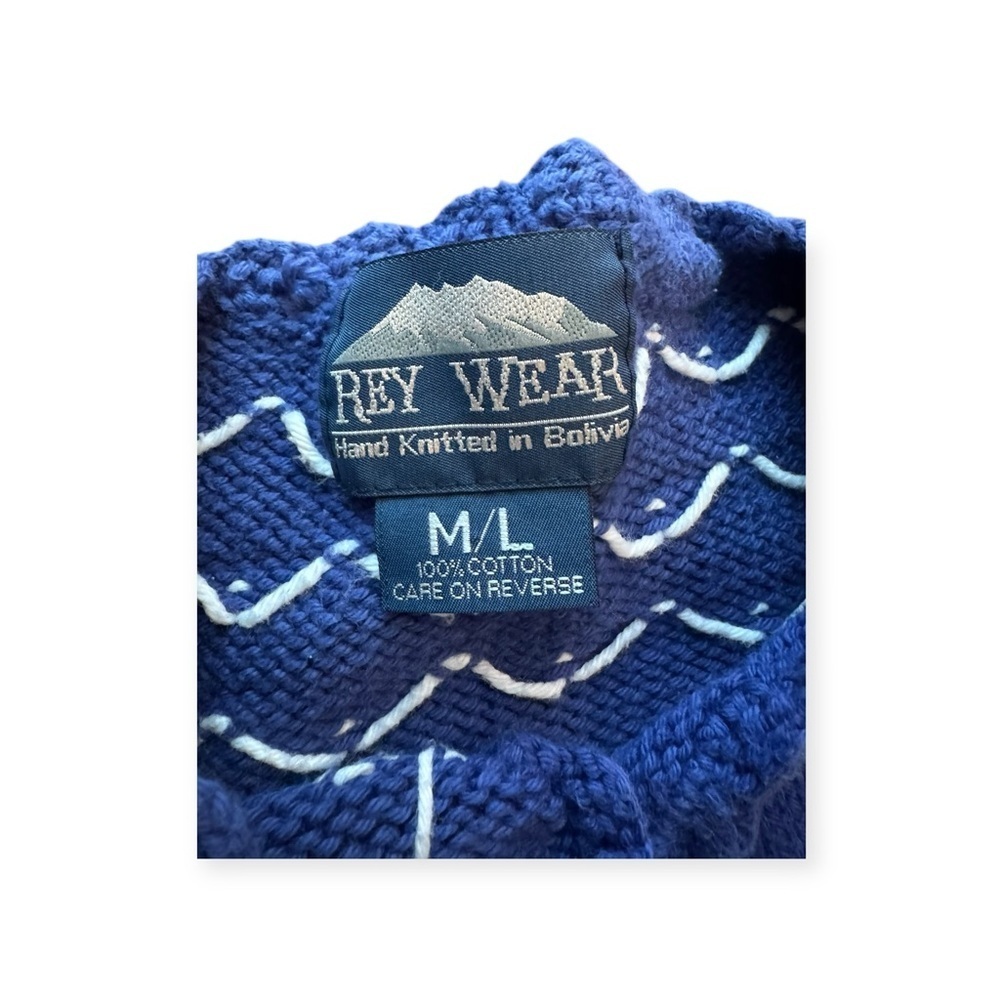 Vintage Rey Wear Blue Hand Knit Winter Snowman Cardigan Sweater - Picture 5 of 5